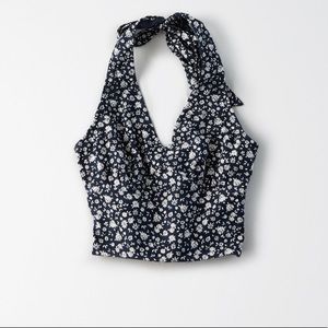 AMERICAN EAGLE AE Blue print halter crop top NEW